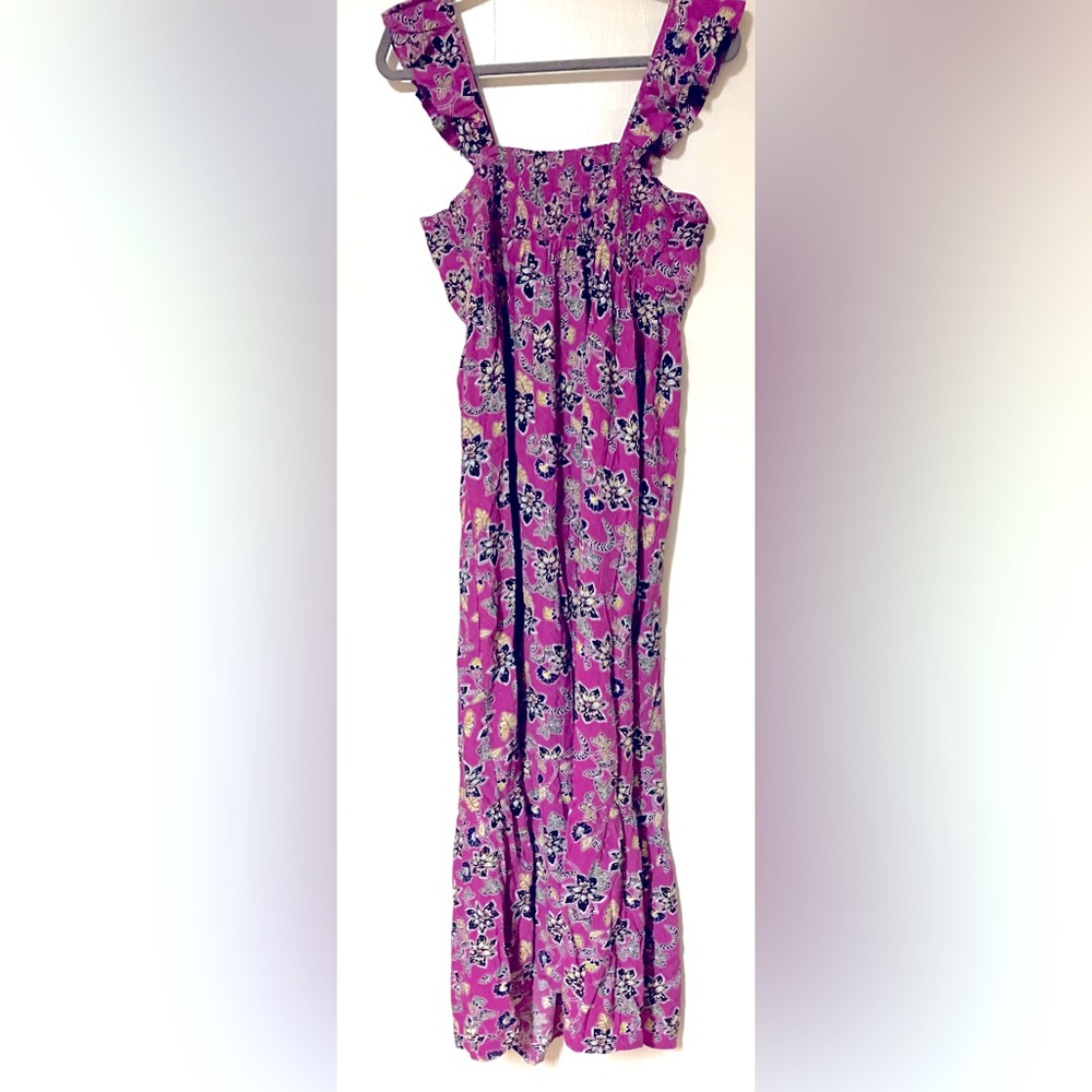 Loft Floral Midi Ruffle, Halter Dress/Magenta & Black Hibiscus/Size 8 - Picture 5 of 8